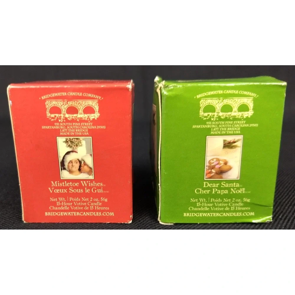 Bridgewater Candle Co Votive Candle Cubes Mistletoe & Santa 2oz Set/2 NOS‎ NEW